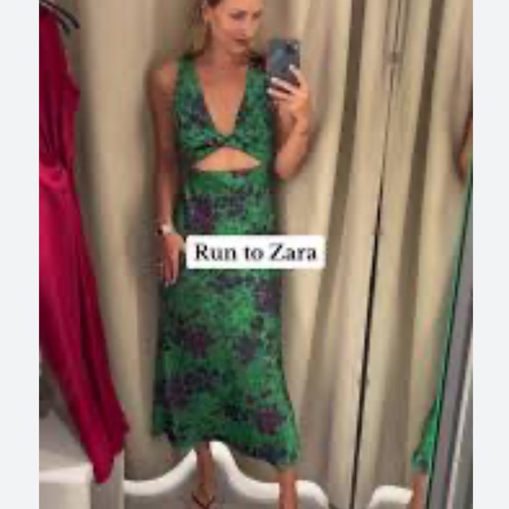 Zara Green and Purple Floral Midi Dress - Picture 9 of 12